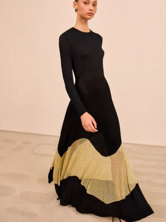 NWOT ULLA JOHNSON Roanne Knit Maxi Dress in Gold Noir P $790 - Picture 1 of 9